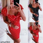 Robe-moulante-Sexy-pois-style-Boho-v-tements-de-plage-manches-courtes-col-rond-l-gante