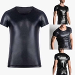 T-Shirt-en-Faux-cuir-extensible-manches-courtes-pour-homme-sous-v-tement-mouill-en-Latex