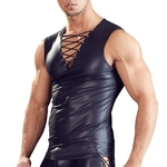 T-Shirt-en-Faux-cuir-pour-hommes-Look-mouill-f-tiche-Bondage-Sexy-solide-discoth-que