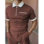 Polo-d-contract-manches-courtes-pour-homme-chemise-rayures-col-rabattu-fermeture-clair-nouvelle-collection-t