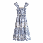 Robe-d-t-longue-bretelles-pour-femmes-bleu-broderie-florale-style-Boho-dos-nu-d-contract