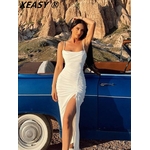 XEASY-longue-robe-blanche-Sexy-pour-femmes-v-tements-Vintage-fente-plis-t-2022