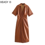 XEASY-chemise-en-Faux-cuir-pour-femmes-Vintage-manches-courtes-couleur-unie-d-contract-e-mi