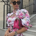 XEASY-robe-Vintage-manches-bouffantes-Sexy-Style-chinois-coupe-trap-ze-n-ud-moulante-imprim-e