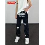 Pantalon-en-Denim-pour-hommes-Streetwear-droit-d-contract-style-r-tro-Hip-Hop-lettres-brod