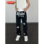 Pantalon-en-Denim-pour-hommes-Streetwear-droit-d-contract-style-r-tro-Hip-Hop-lettres-brod