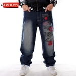 Pantalon-en-Denim-pour-hommes-Streetwear-Hip-Hop-d-contract-pour-Skateboard-lettres-brod-es-ample