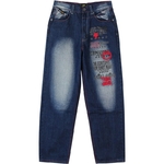 Pantalon-en-Denim-pour-hommes-Streetwear-Hip-Hop-d-contract-pour-Skateboard-lettres-brod-es-ample