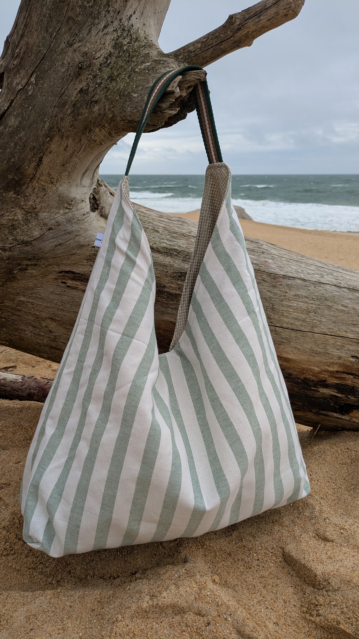 Sac Bohème réversible rayé vert