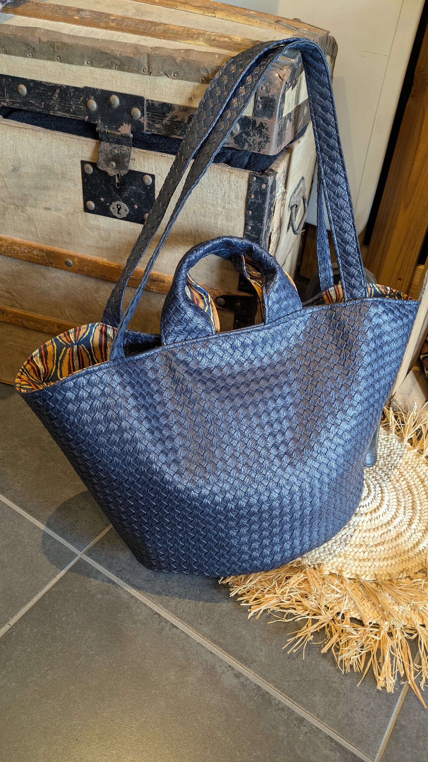 Sac Panier bleu tressé