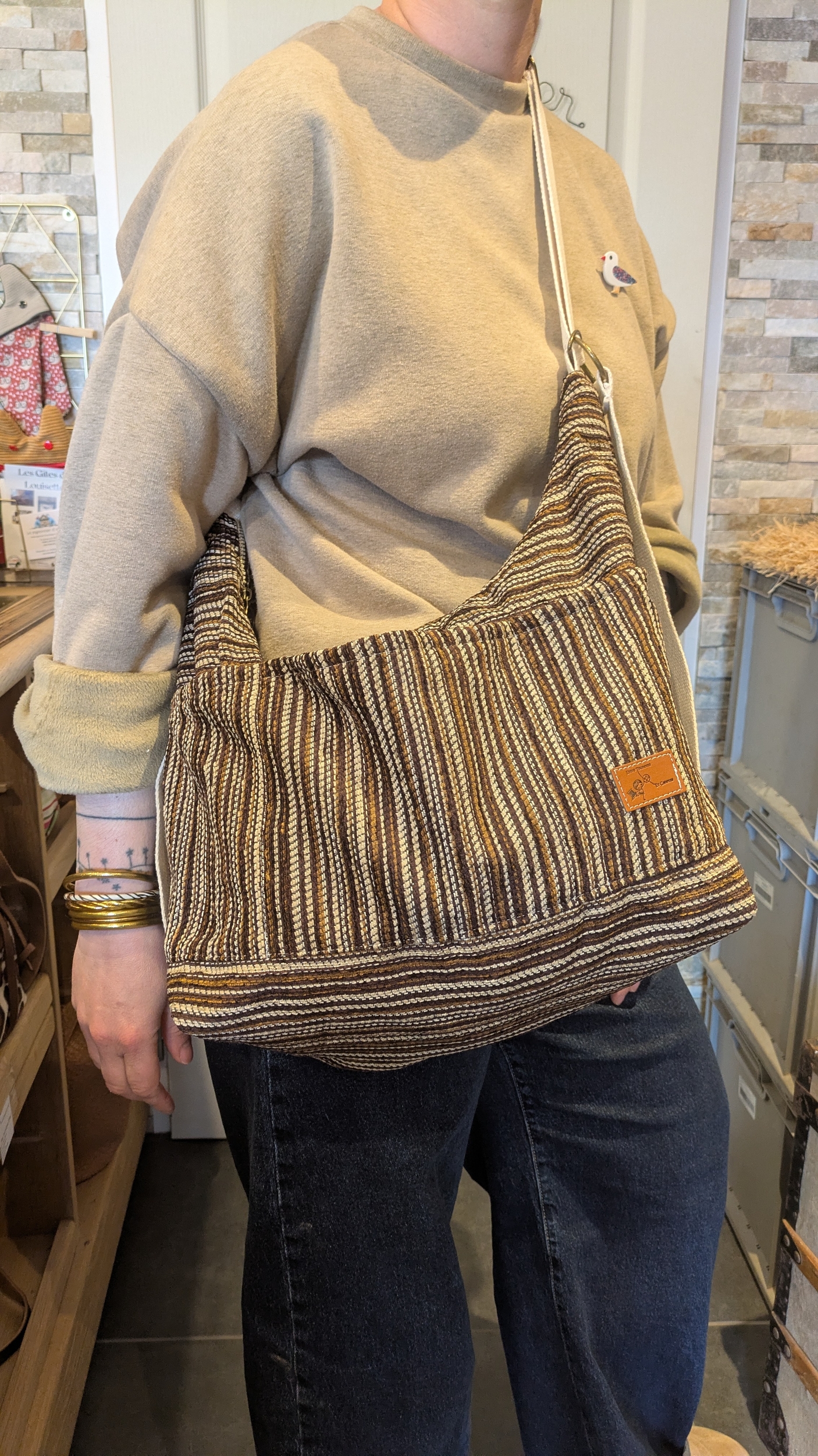 Sac 3 en 1 rayé marron