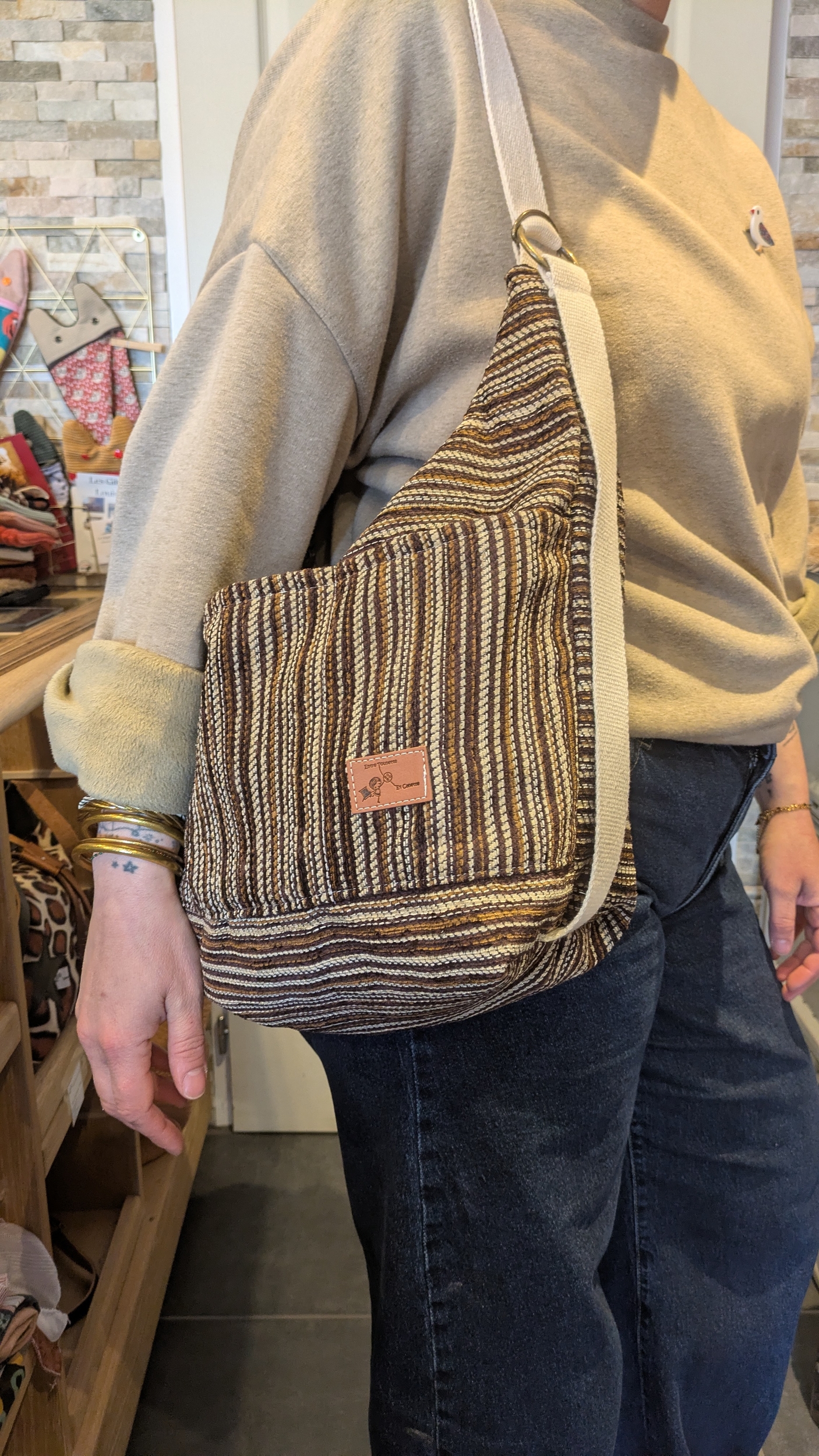 Sac 3 en 1 rayé marron