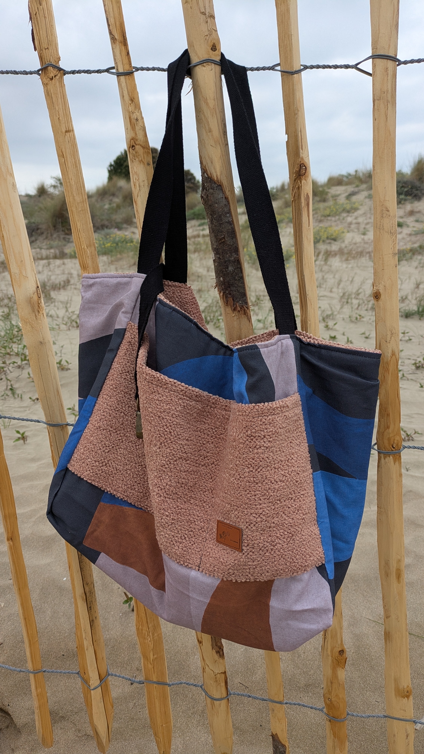Méga sac pile ou face géom bleu