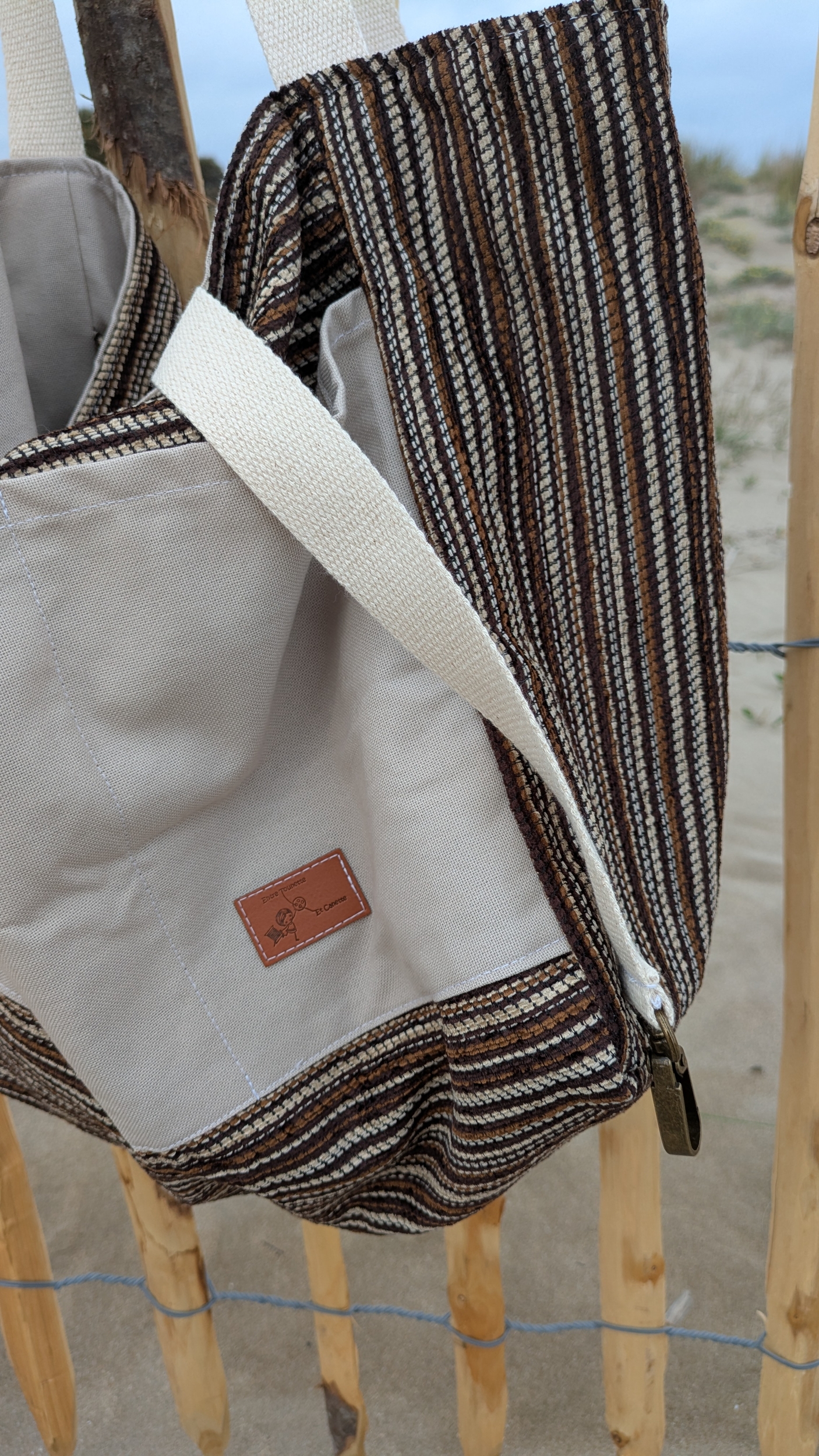 Méga sac pile ou face rayé marron