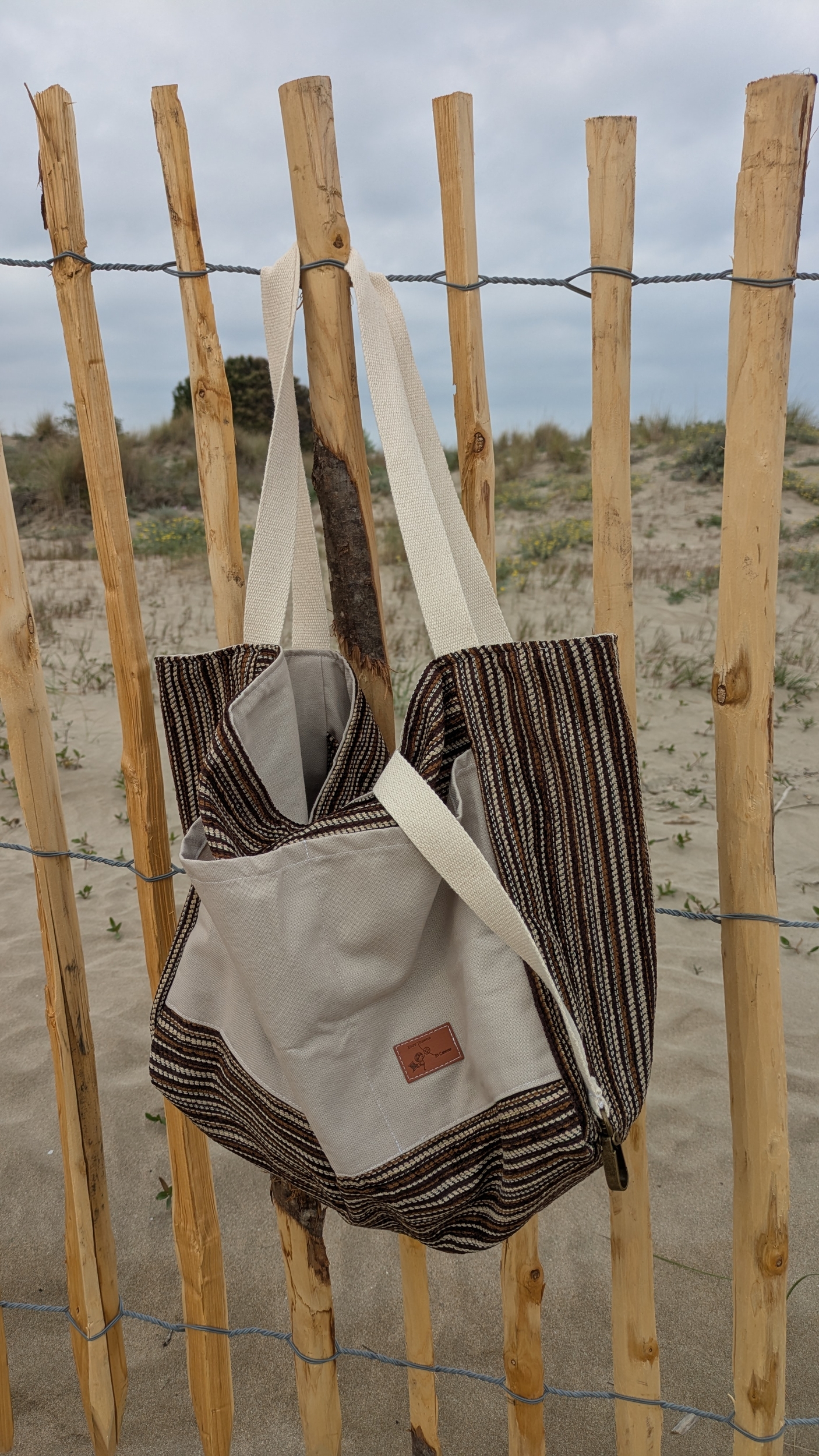 Méga sac pile ou face rayé marron