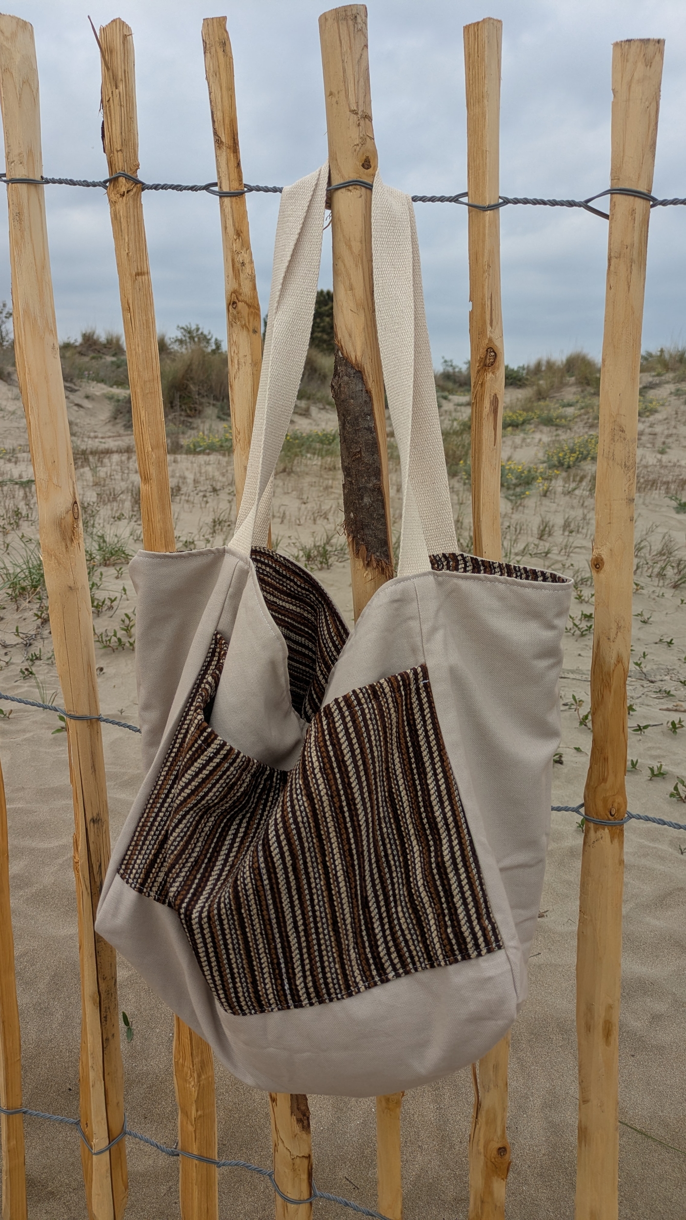 Méga sac pile ou face rayé marron