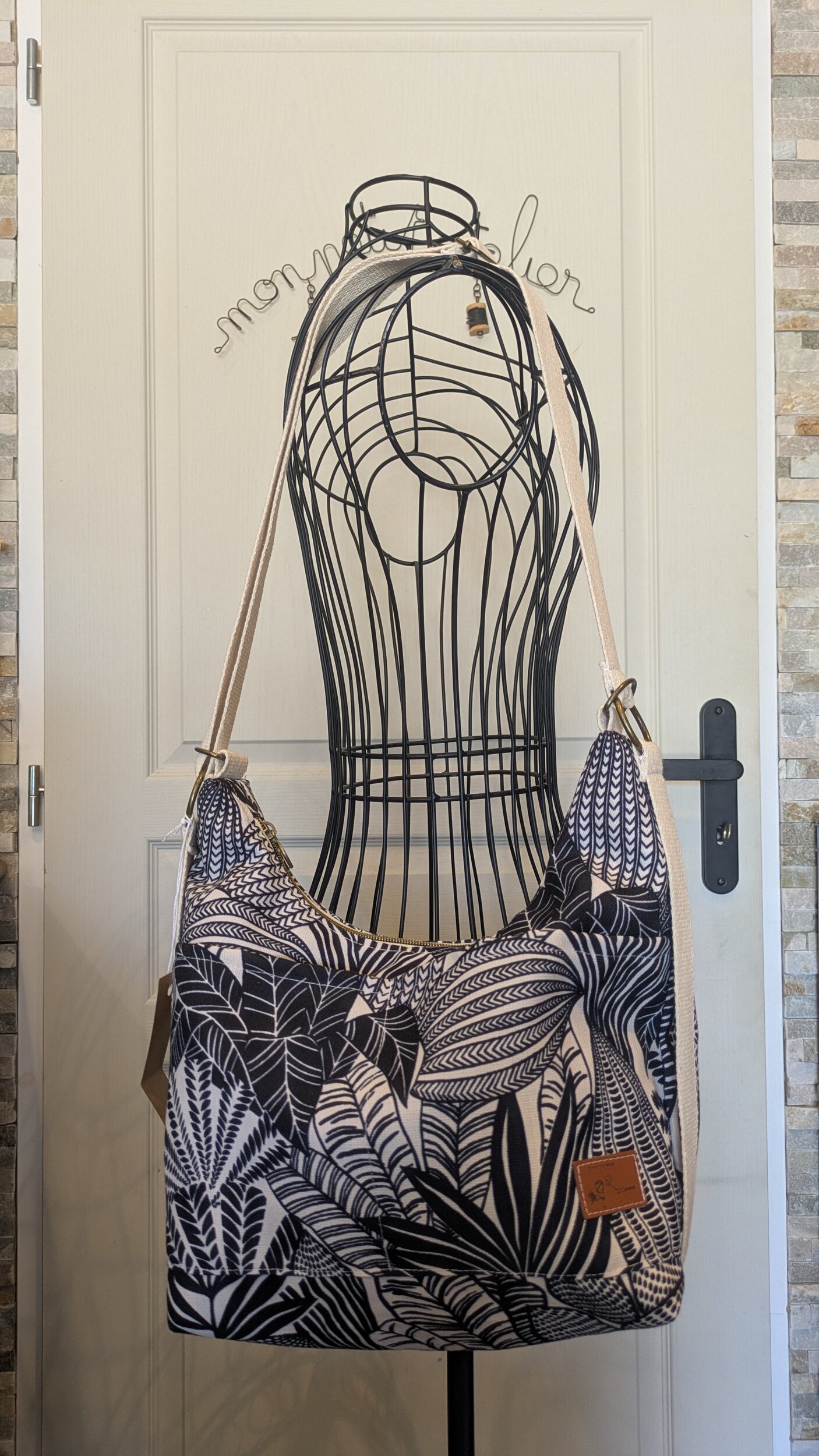 Mini sac 3 en 1 feuillage noir et blanc