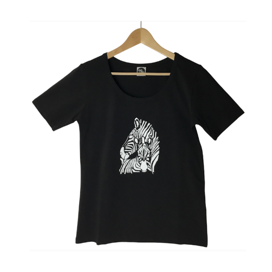 T-shirt BASIA noir motif zèbres pailletés blanc