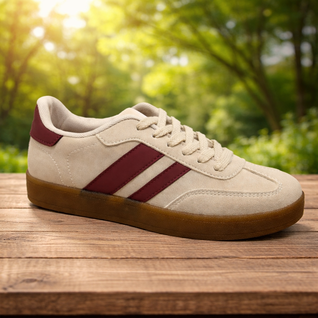 basquette beige bandes bordeaux