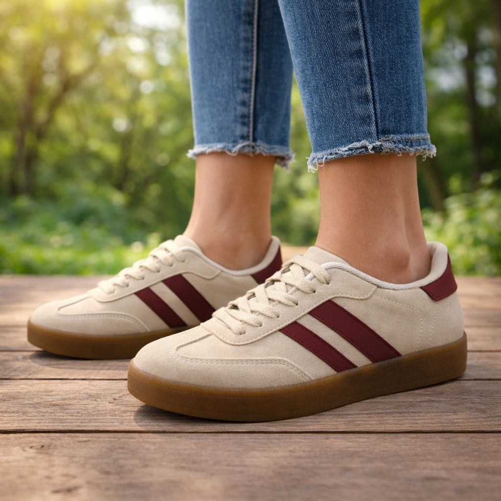 basquette beige bandes bordeaux