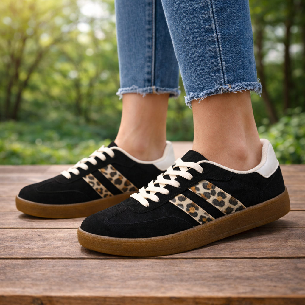 basquette noir bande leopard