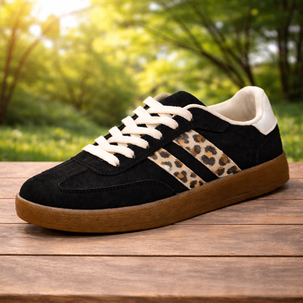 basquette noir bande leopard