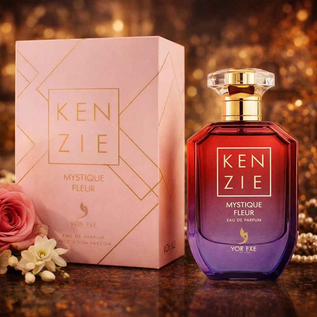 Mystique Fleur Kenzie Eau de Parfum 100ml flacon dégradé rouge violet et boîte rose parfum femme floral gourmand