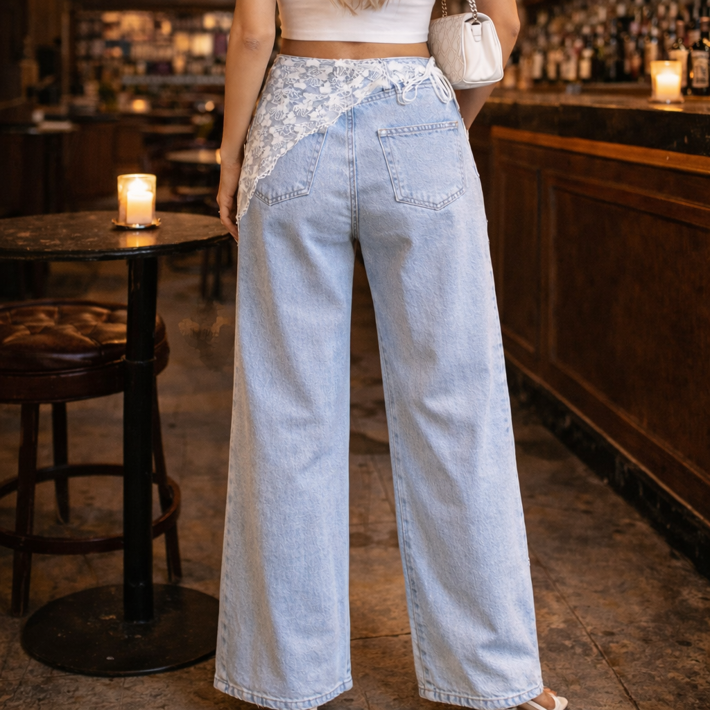 Jean wide leg femme denim clair vue arrière coupe large