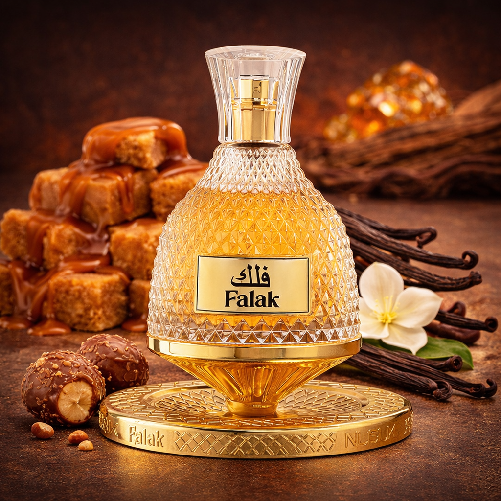 Falak Nusuk eau de parfum – parfum oriental gourmand notes caramel, sucre roux, vanille, praline et musc blanc