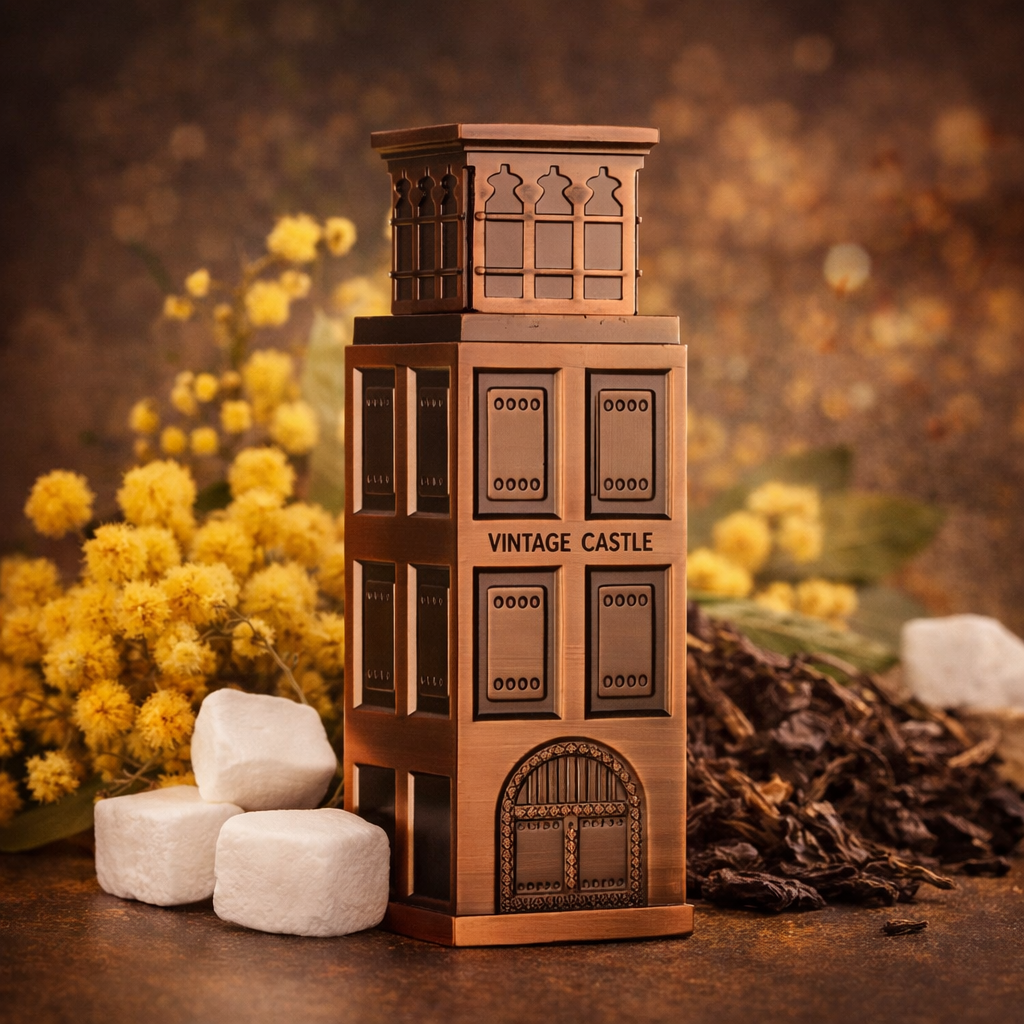 Vintage Castle Lattafa Niche Emarati eau de parfum unisexe – notes patchouli, iris, mimosa, guimauve et civette