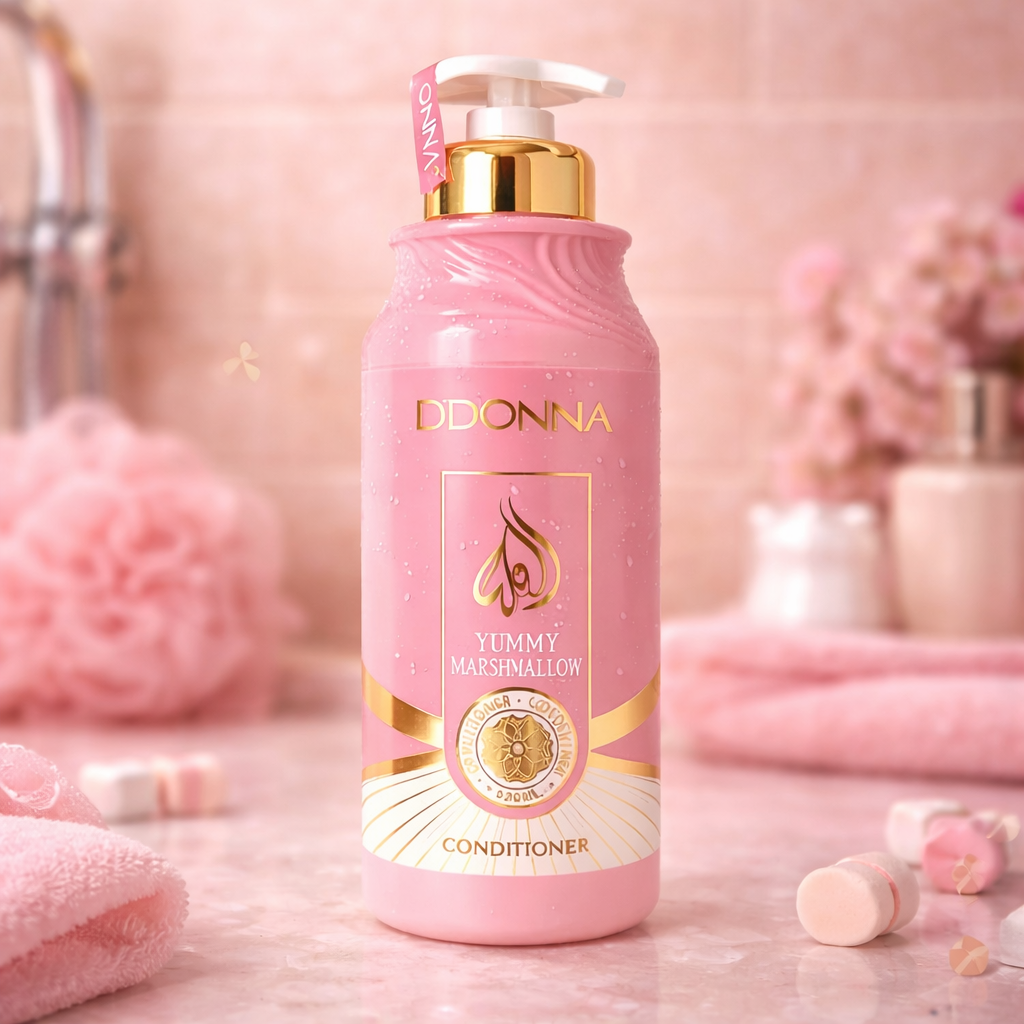 Après-shampoing D’Donna marshmallow 520 ml produit fond rose élégant