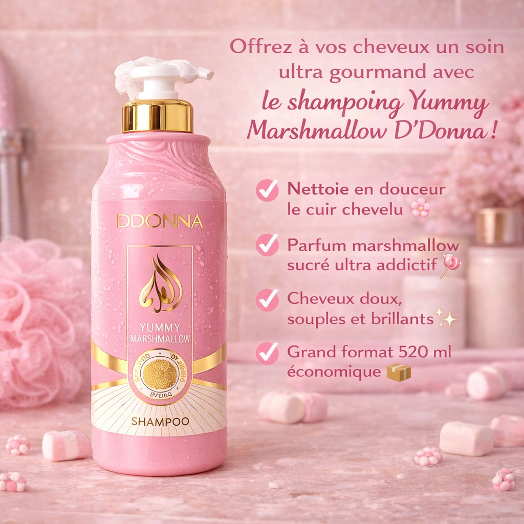 Shampoing D’Donna marshmallow 520 ml bienfaits cheveux doux brillants parfum sucré