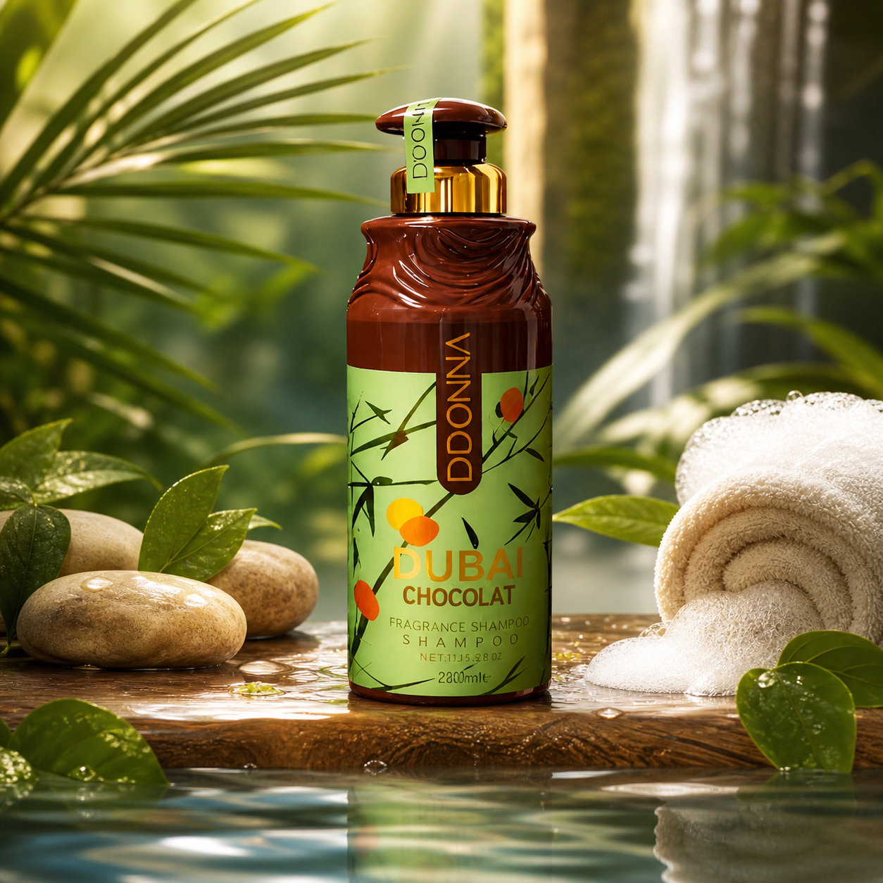 Shampoing Chocolat Dubai 520ML Donnaa – shampoing gourmand parfum chocolat pour cheveux doux, brillants et délicatement parfumés.
