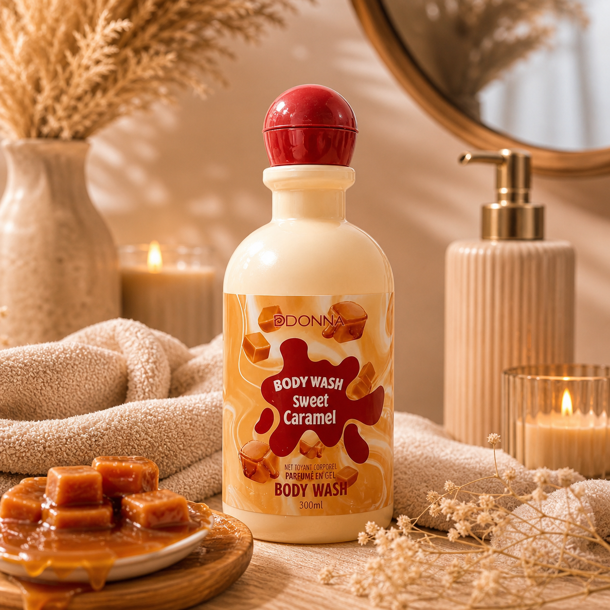Gel Douche Sweet Caramel DDONNA 280ML – gel douche gourmand au caramel fondant pour une peau douce, propre et délicatement parfumée d’une senteur sucrée chaleureuse.