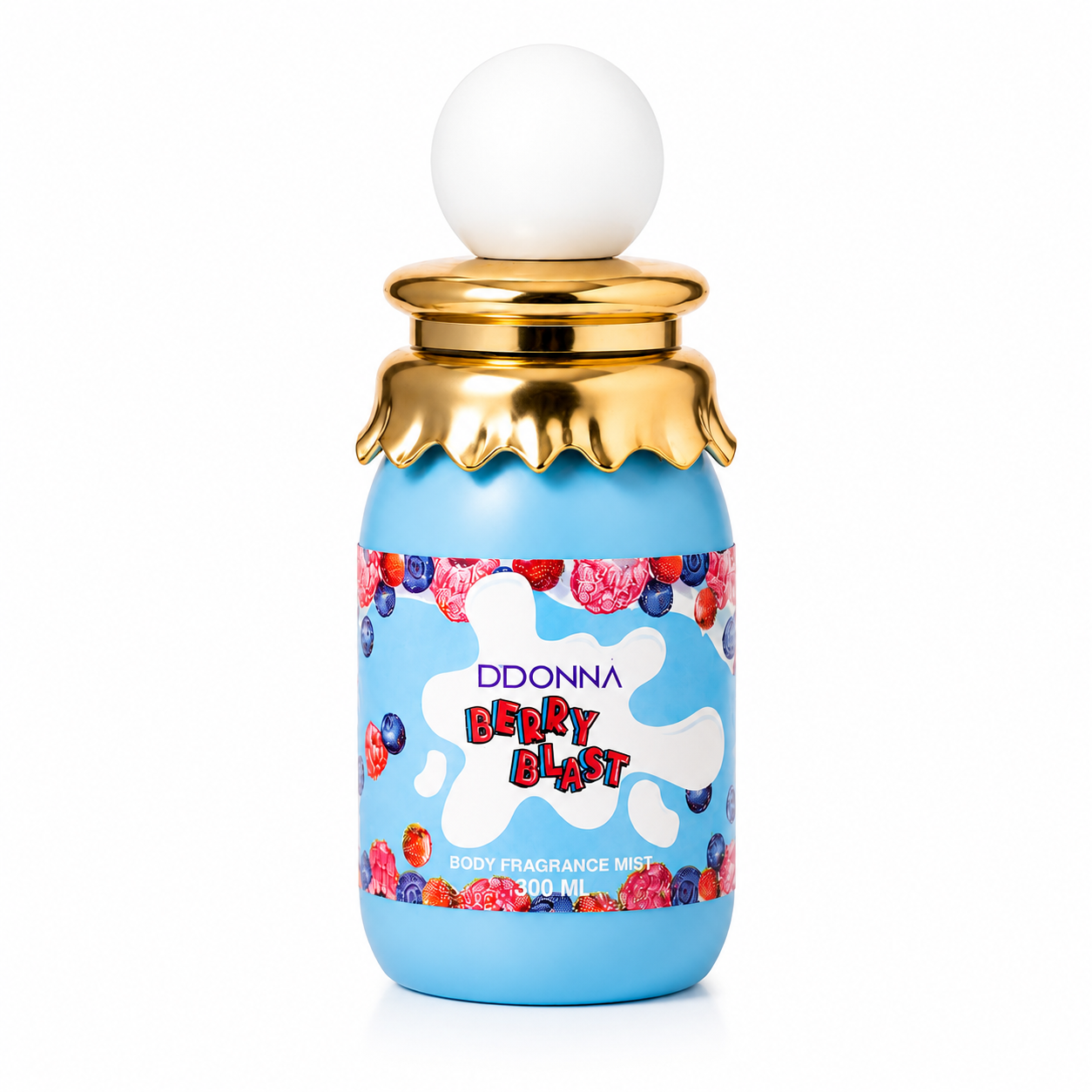 Brume parfumée Berry Blast D’Donna 300ML dans une ambiance florale rose élégante avec fraises, myrtilles et fruits rouges gourmands