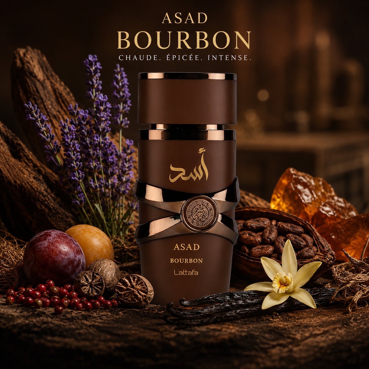 Flacon Asad Bourbon Lattafa 100ML parfum homme boisé épicé vanille bourbon