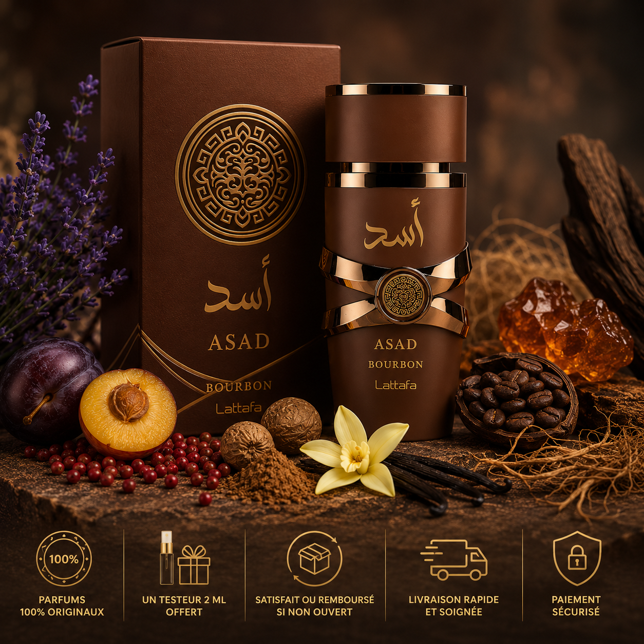 Asad Bourbon Lattafa parfum homme 100ML avec garanties parfum original testeur offert livraison rapide