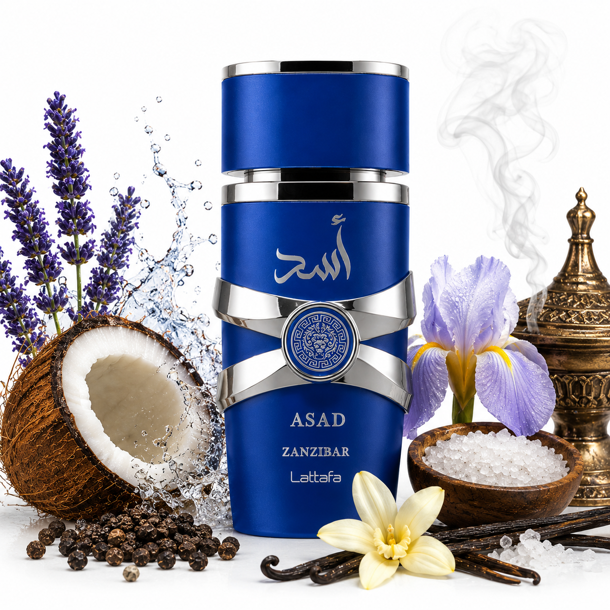 Flacon Asad Zanzibar Lattafa 100ML parfum floral gourmand avec coco iris vanille et encens