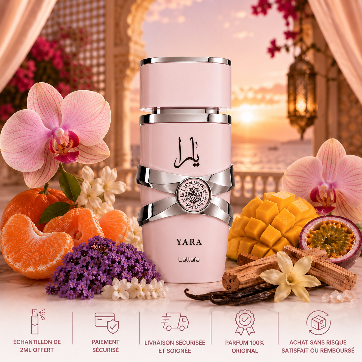 Yara Lattafa parfum original 100ML avec échantillon offert paiement sécurisé et livraison rapide