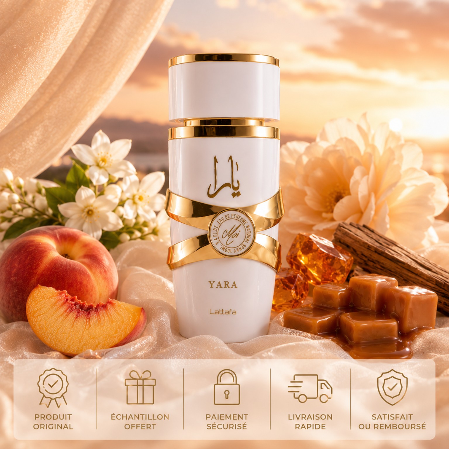 Yara Moi Lattafa parfum original 100ML avec échantillon offert paiement sécurisé livraison rapide et satisfait ou remboursé