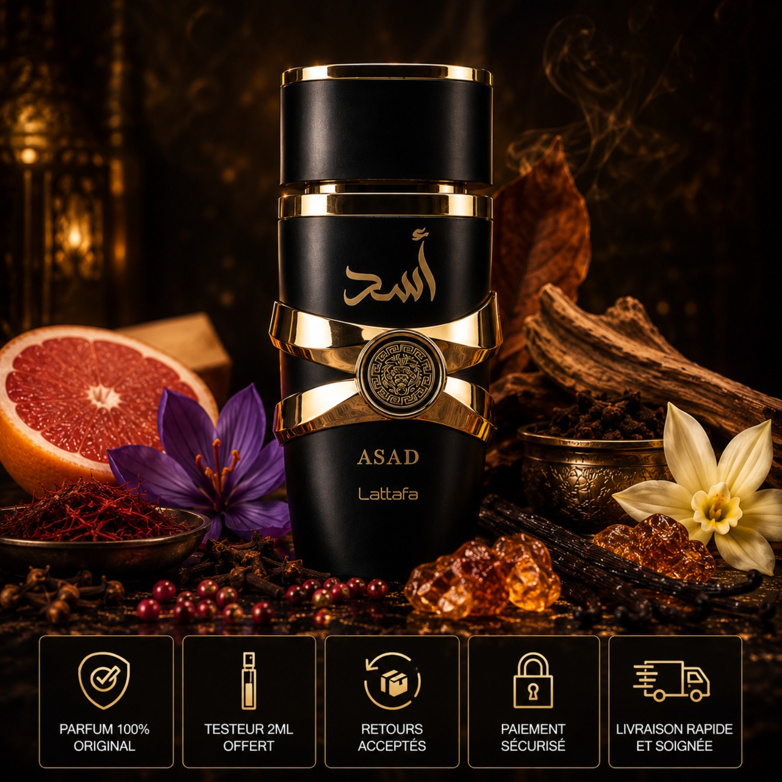 Asad Lattafa parfum homme original avec testeur 2ML offert, paiement sécurisé, livraison rapide et satisfait ou remboursé