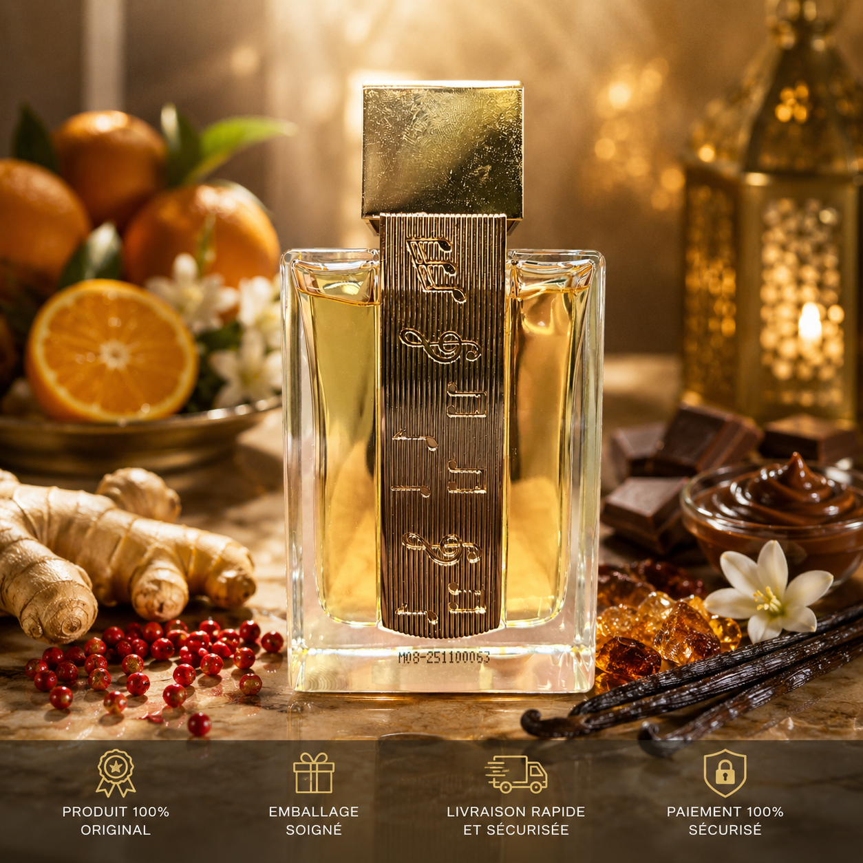 Lattafa Angham bouteille seule parfum gourmand oriental avec ambiance luxe et garanties produit original, livraison rapide, paiement sécurisé