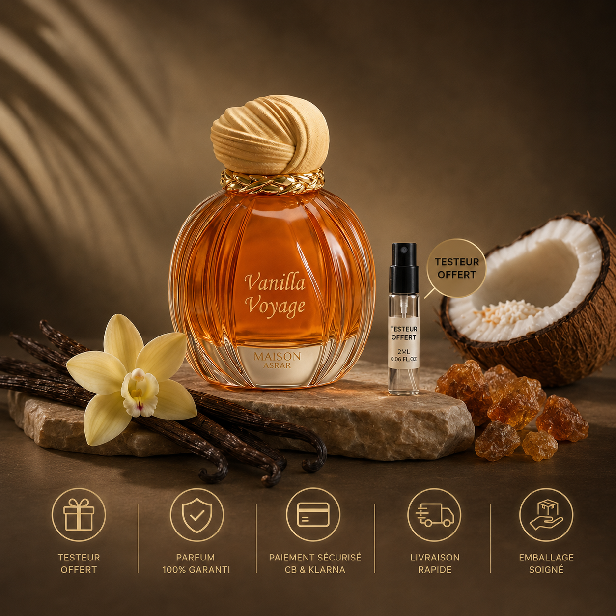 Vanilla Voyage Maison Asrar avec testeur offert parfum original