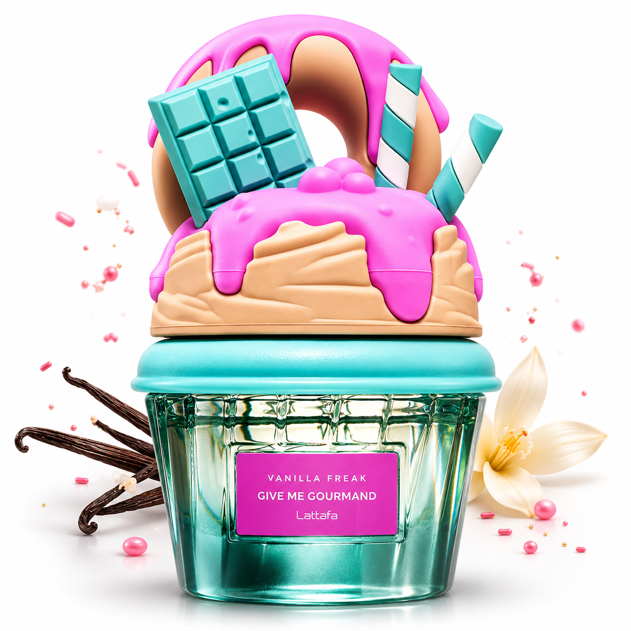 Flacon Lattafa Give Me Gourmand Vanilla Freak parfum gourmand vanille cupcake
