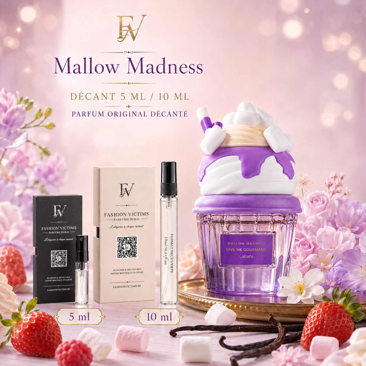 Lattafa Mallow Madness décant 5 ml et 10 ml avec formats noir et sable – Fashion Victims