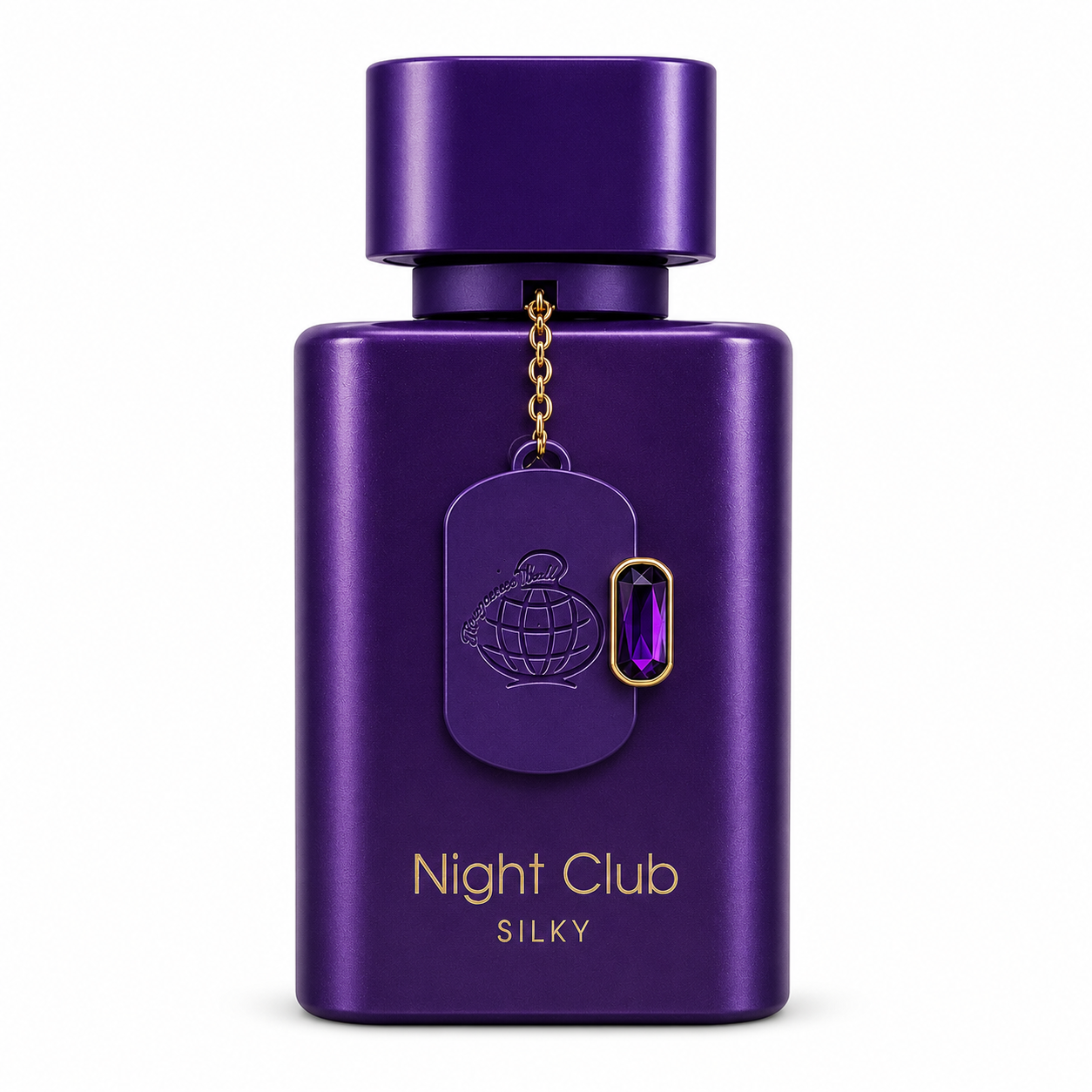 Flacon Night Club Silky Fragrance World sur fond blanc