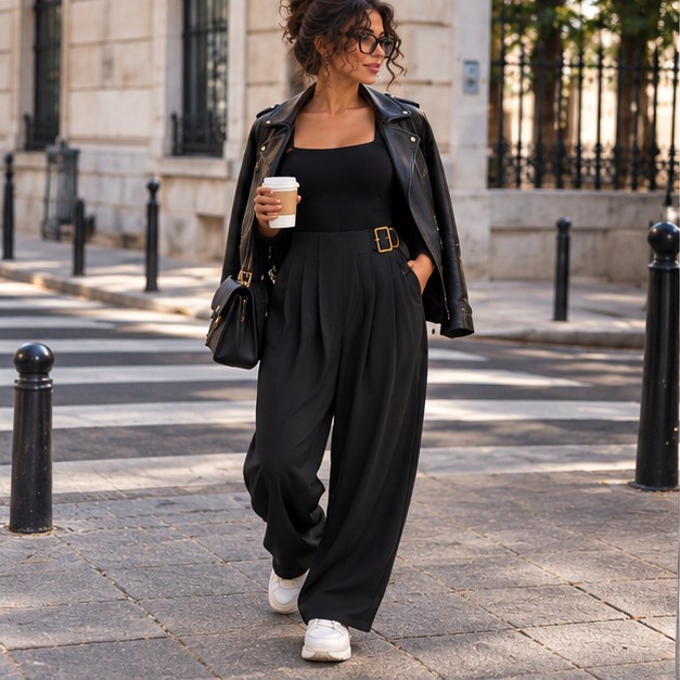 Pantalon ballon noir mannequin en ville