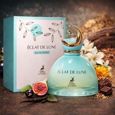 Eclat de Lune Maison Alhambra EDP 100ml – flacon turquoise et coffret parfum floral oriental aux notes de bergamote, tubereuse, patchouli et vanille