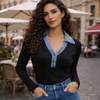 Pull femme col denim contrasté Fashion Victims taille unique 34 à 42