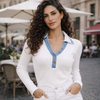 Pull femme col denim contrasté Fashion Victims taille unique 34 à 42